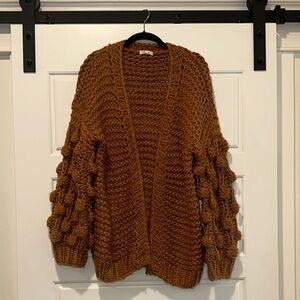 Chunky Knit Cardigan Sweater - Rust